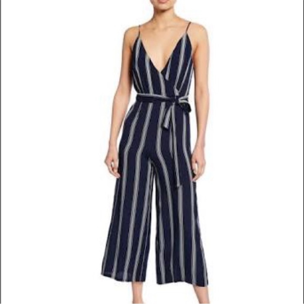 Rails Blue and White Striped Jumpsuit with Tie Belt